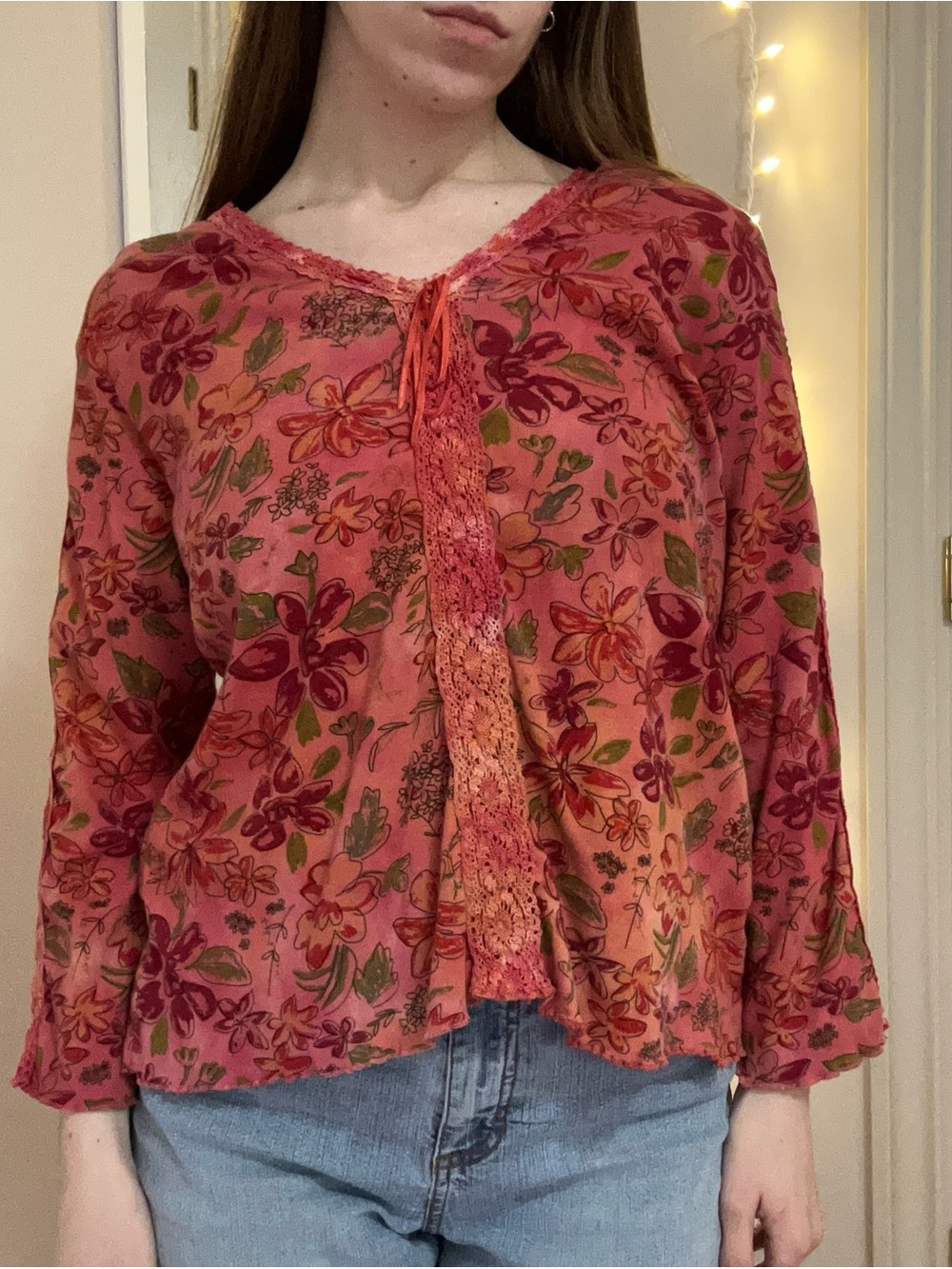 Pink Floral 3/4 Sleeve Top